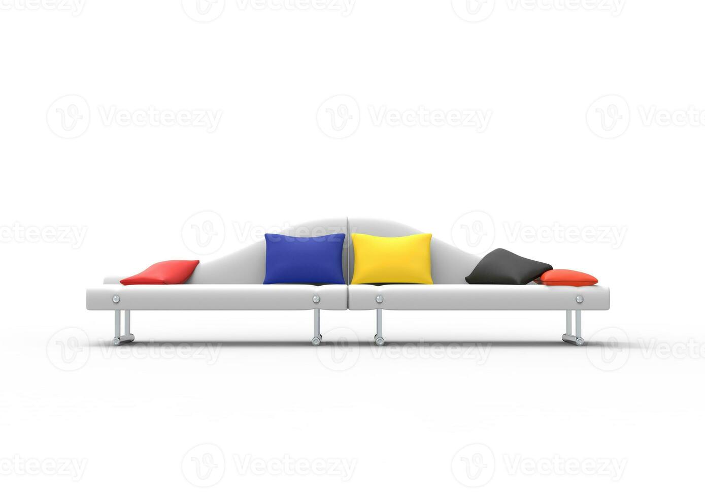 White Sofa With Colorful Pillows Front View photo