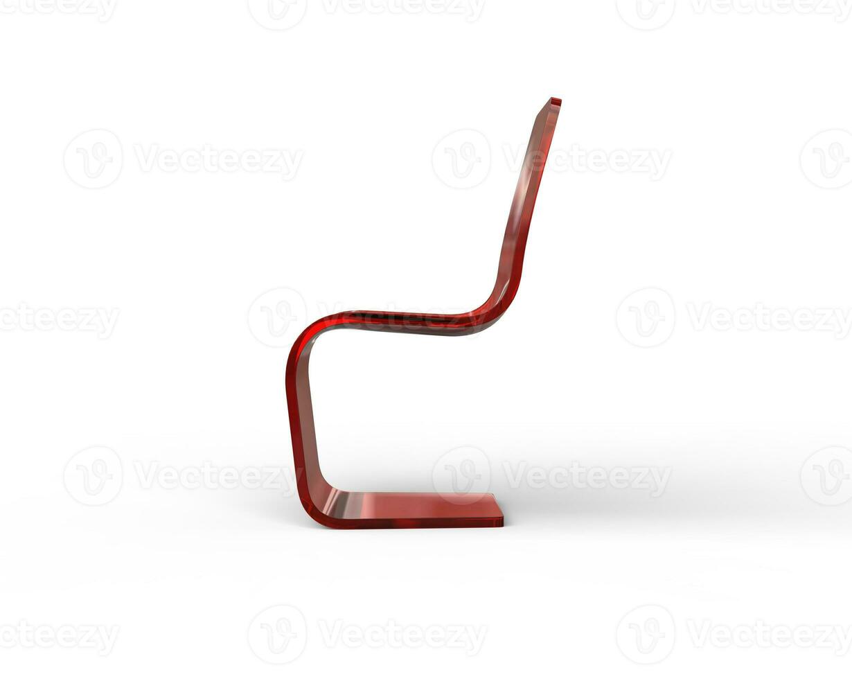 Modern red plastic chair isolated on white background - side view. photo