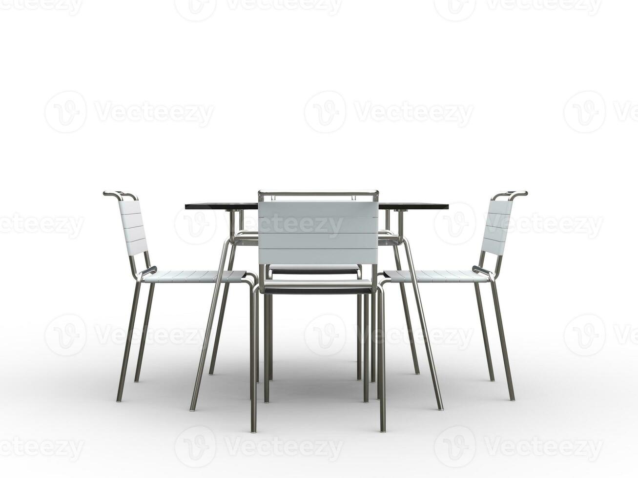 Small glass table with chairs around it - isolated on white background - 3D render photo