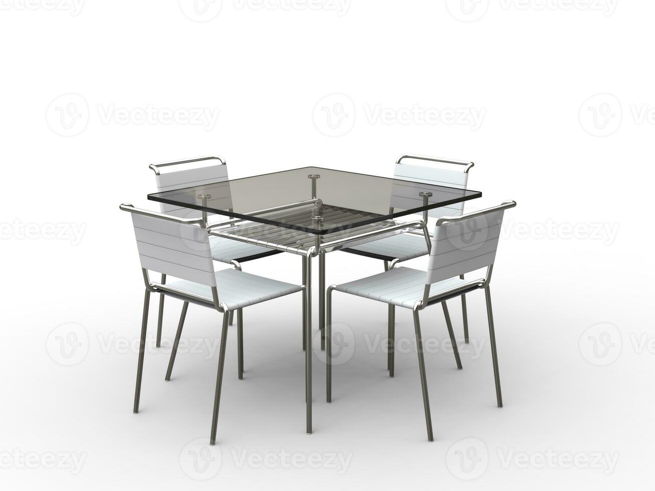 Glass table with cloth strapped chairs - on white background - 3D render photo
