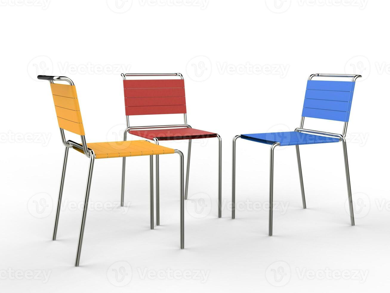 Three colorful chairs - isolated on white background - studio shot 3D render photo