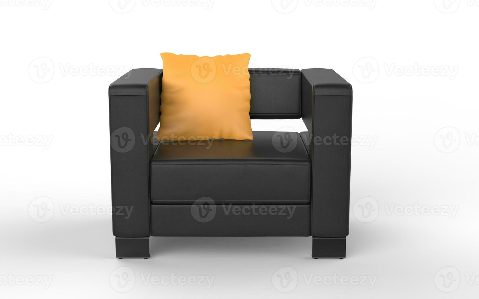 moderno negro cuero Sillón con amarillo almohada foto