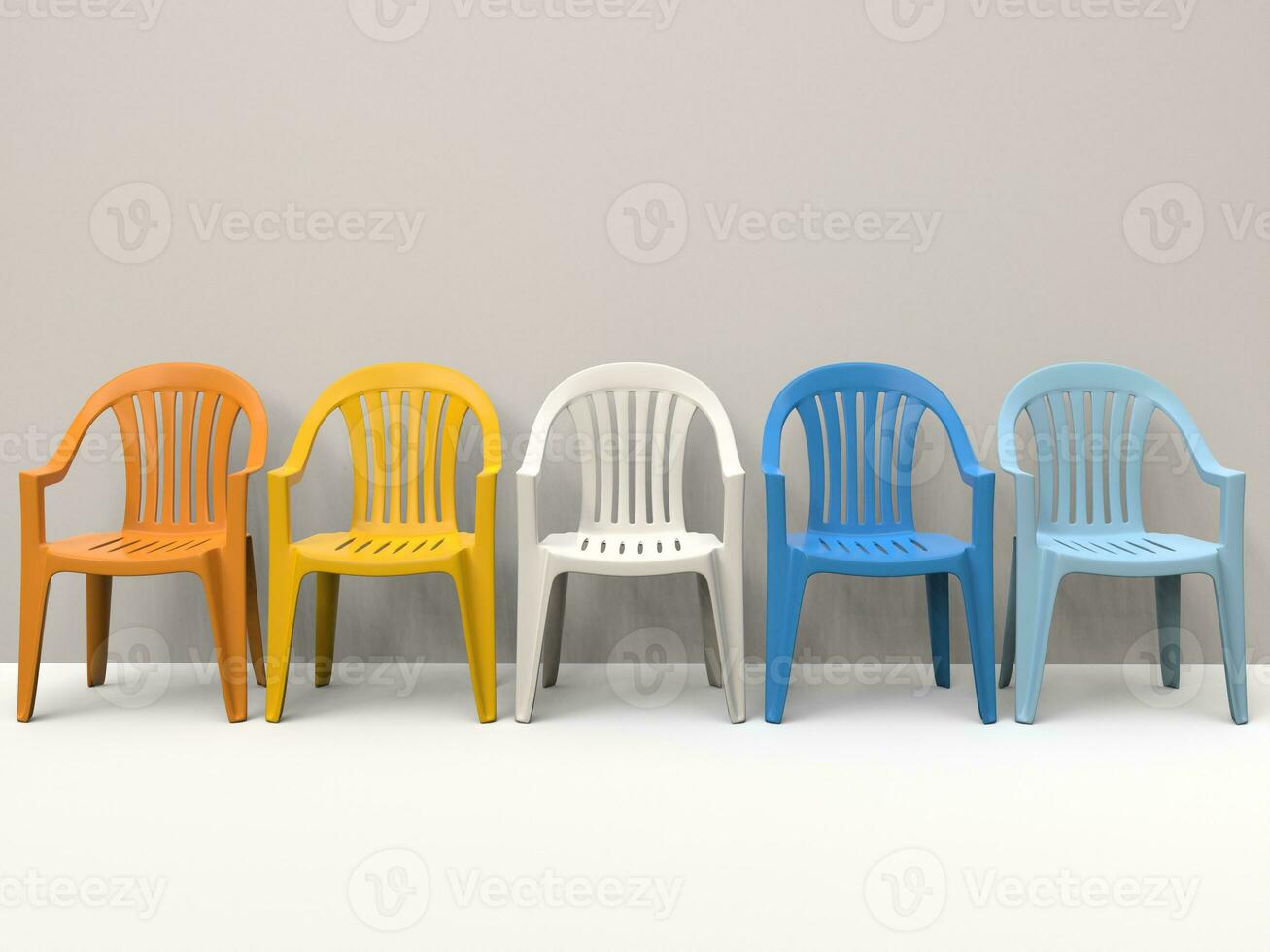 Generic plastic chairs - warm and cold colors photo