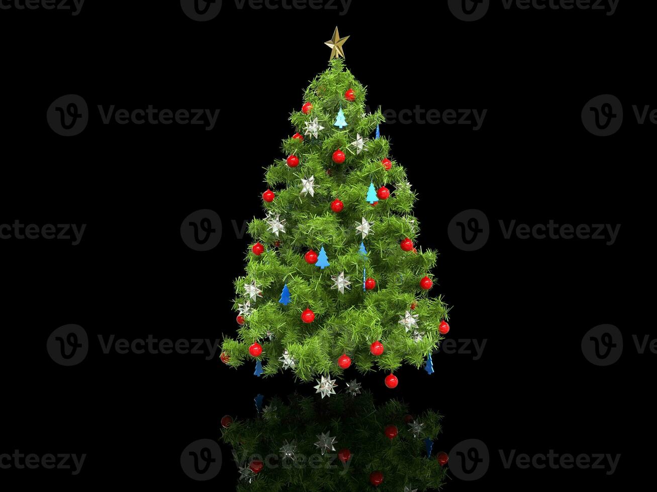 Xmas tree isolated on black reflective background photo