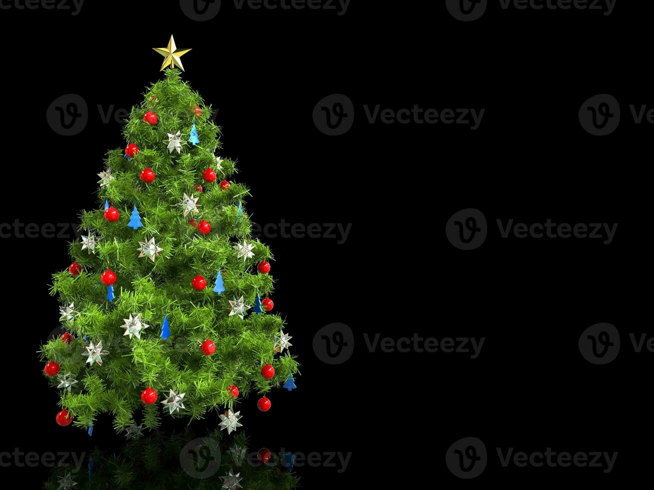 Colorful christmas tree - on black reflective surface photo