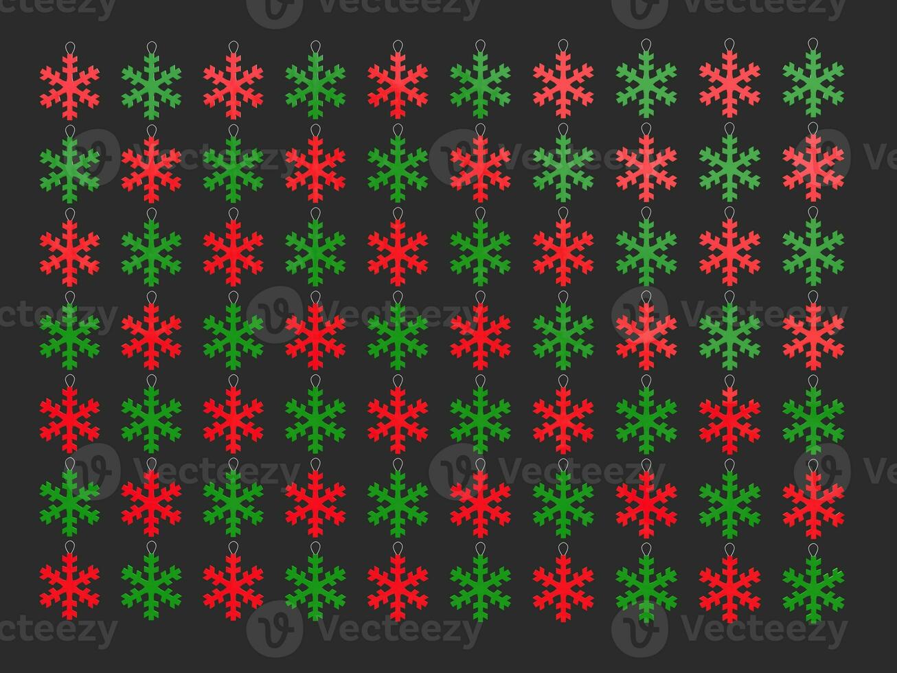 Red and green snowflake Christmas tree decorations - dark gray background photo
