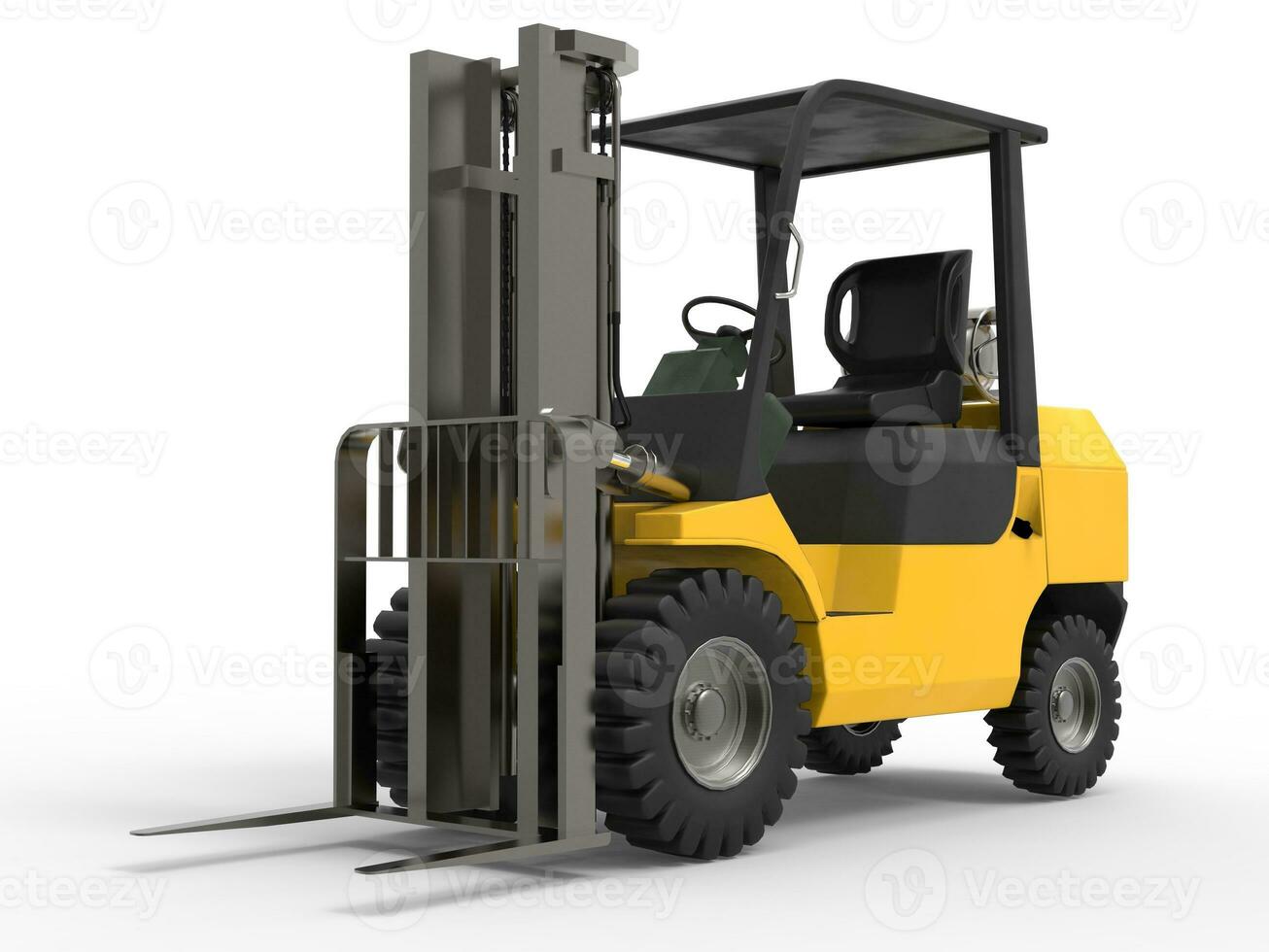 Yellow forklift truck - closeup shot photo