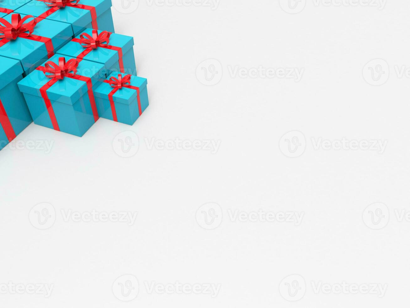 Sky blue Christmas gifts and presents with red ribbons photo
