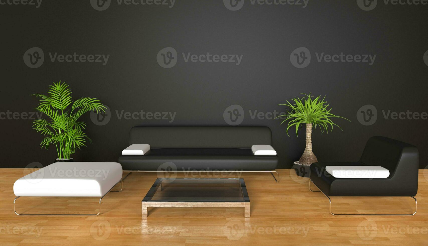 Black Lounge Room With Plants photo