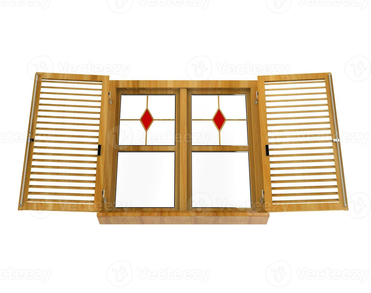 Window with stained glass and shutters photo