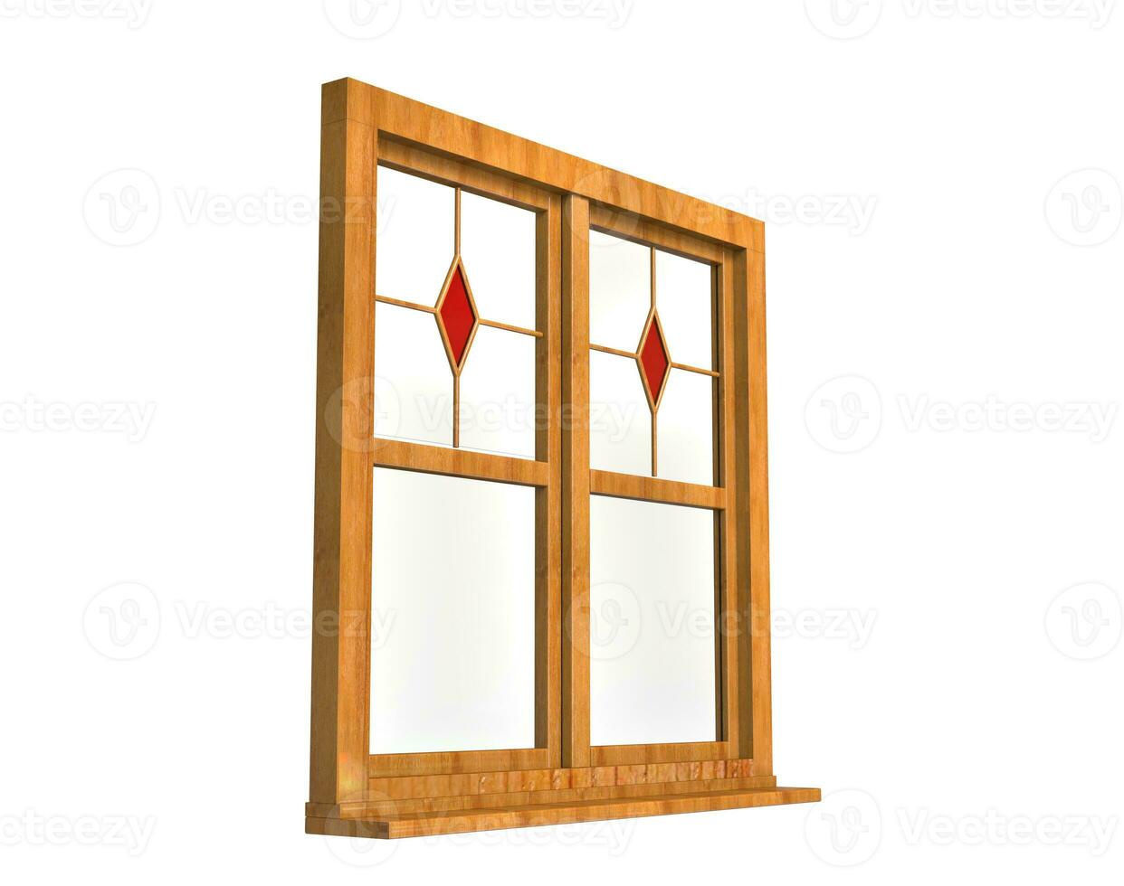 Wooden window frame with stained glass - angle view photo