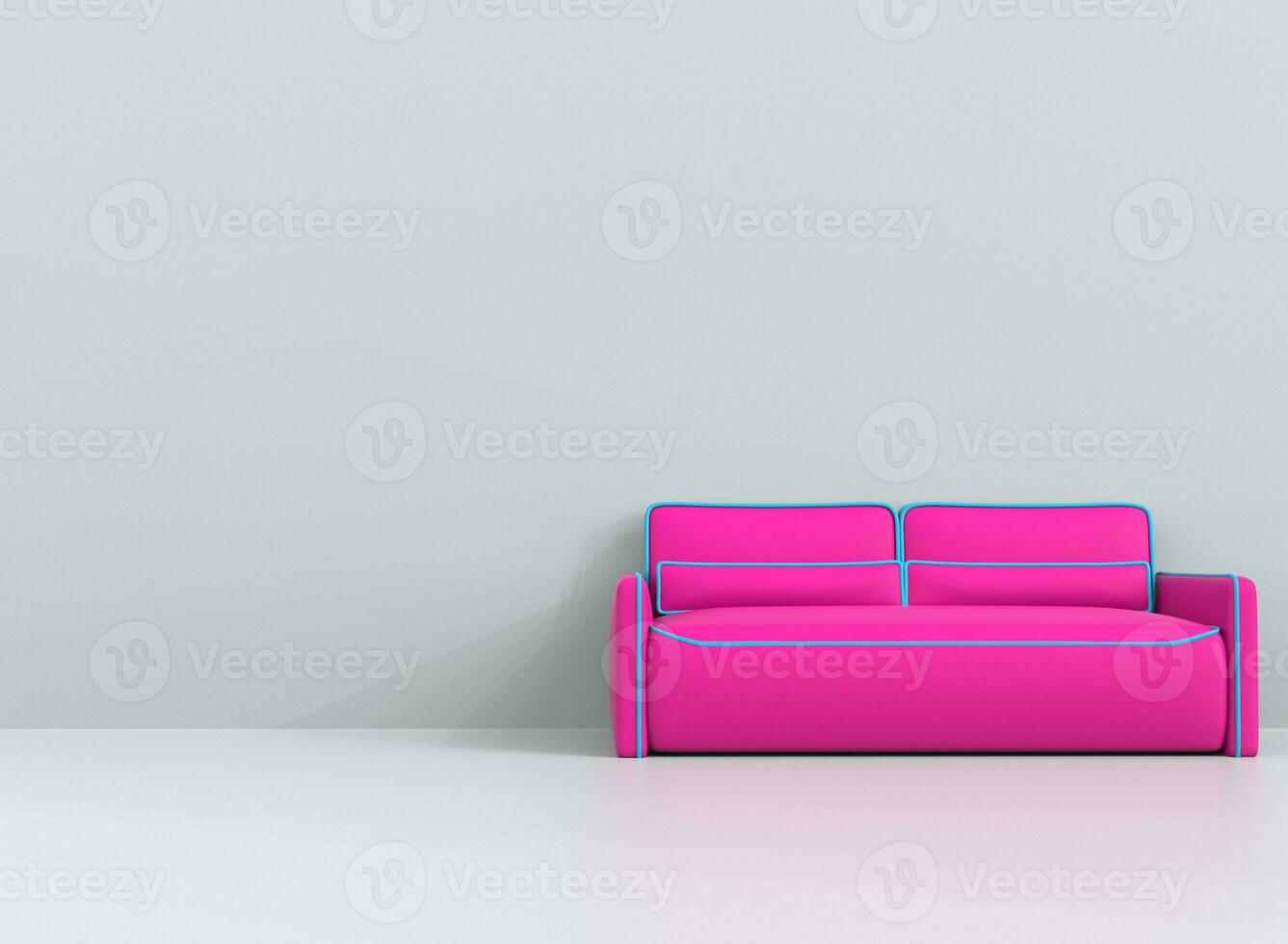 rosado cuero sofá con azul contornos en blanco vivo habitación foto