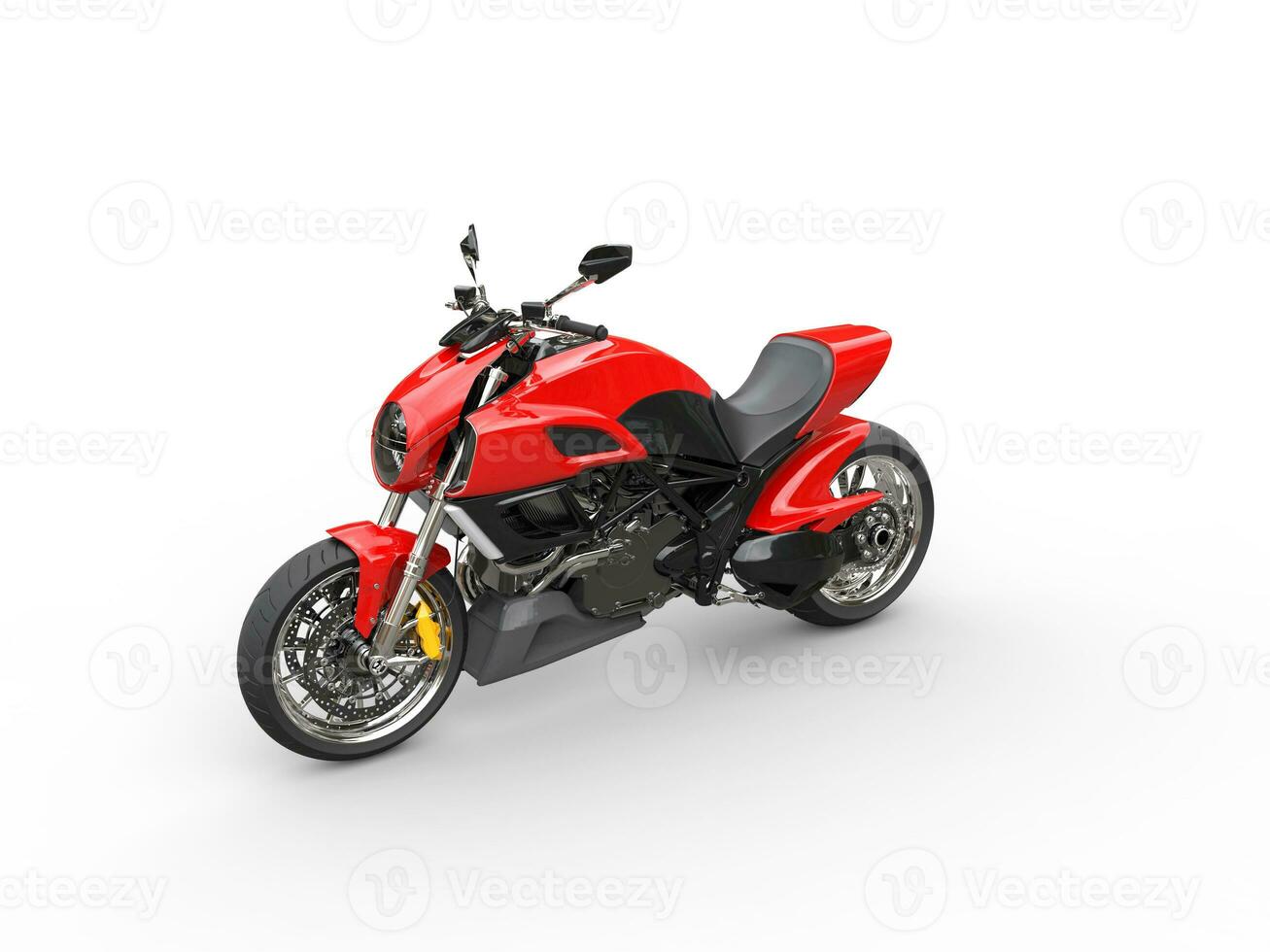 Red sports motorcycle - top perspective shot - isolated on white background photo