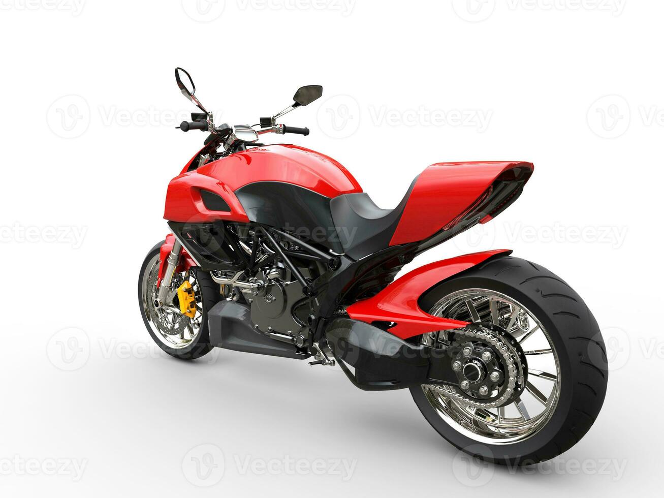 Red sports bike - studio lighting - rear wheel focus view photo