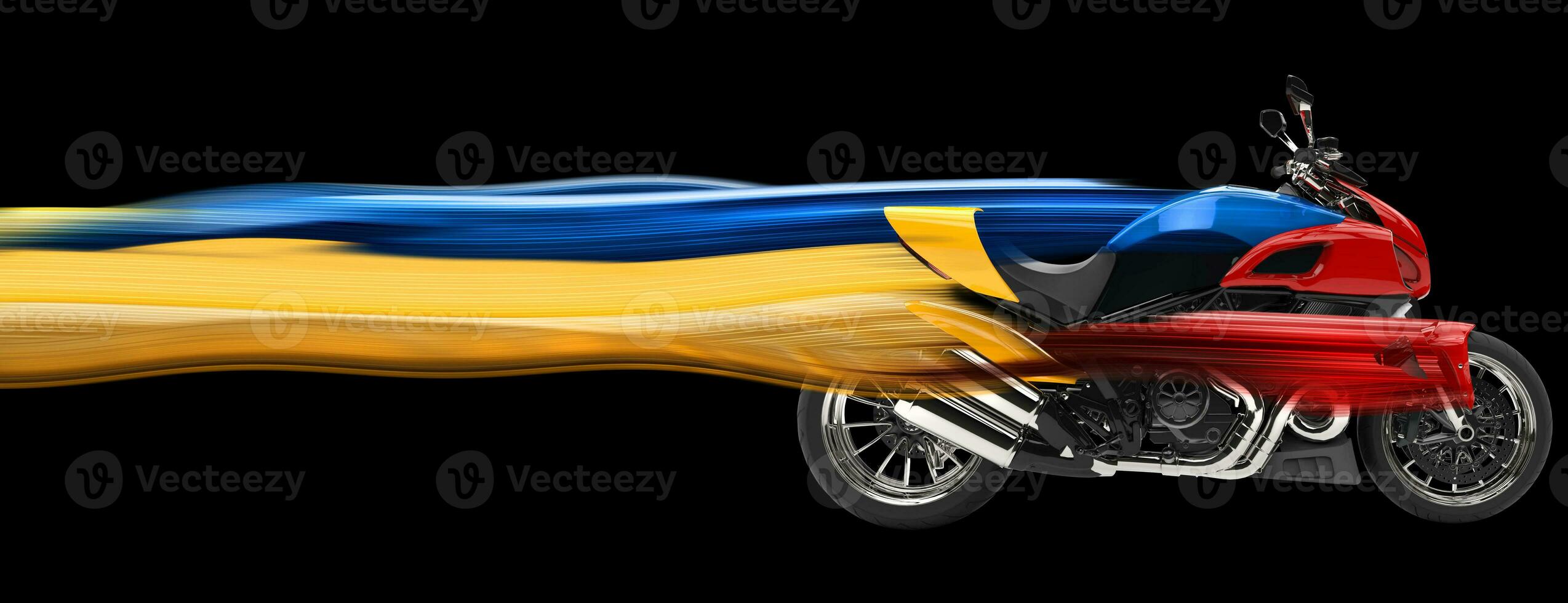 Sports bike - speed trails - 3D illustration - on a black background photo