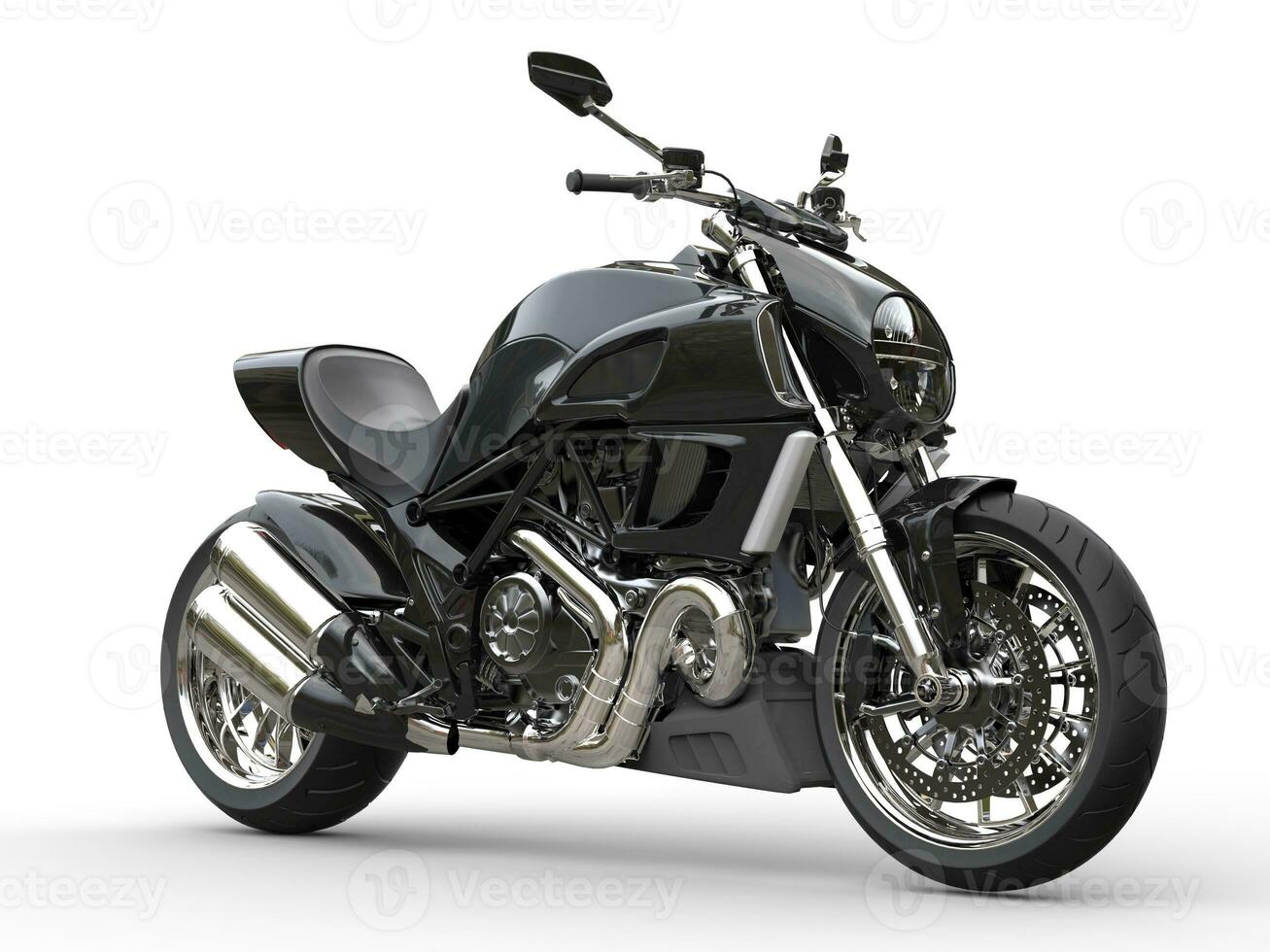 Black sports motorcycle - side view  - closeup shot - isolated on white background photo