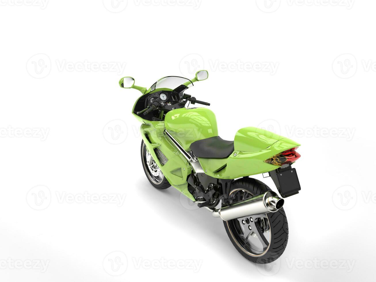 Modern green super sports bike - top back view photo