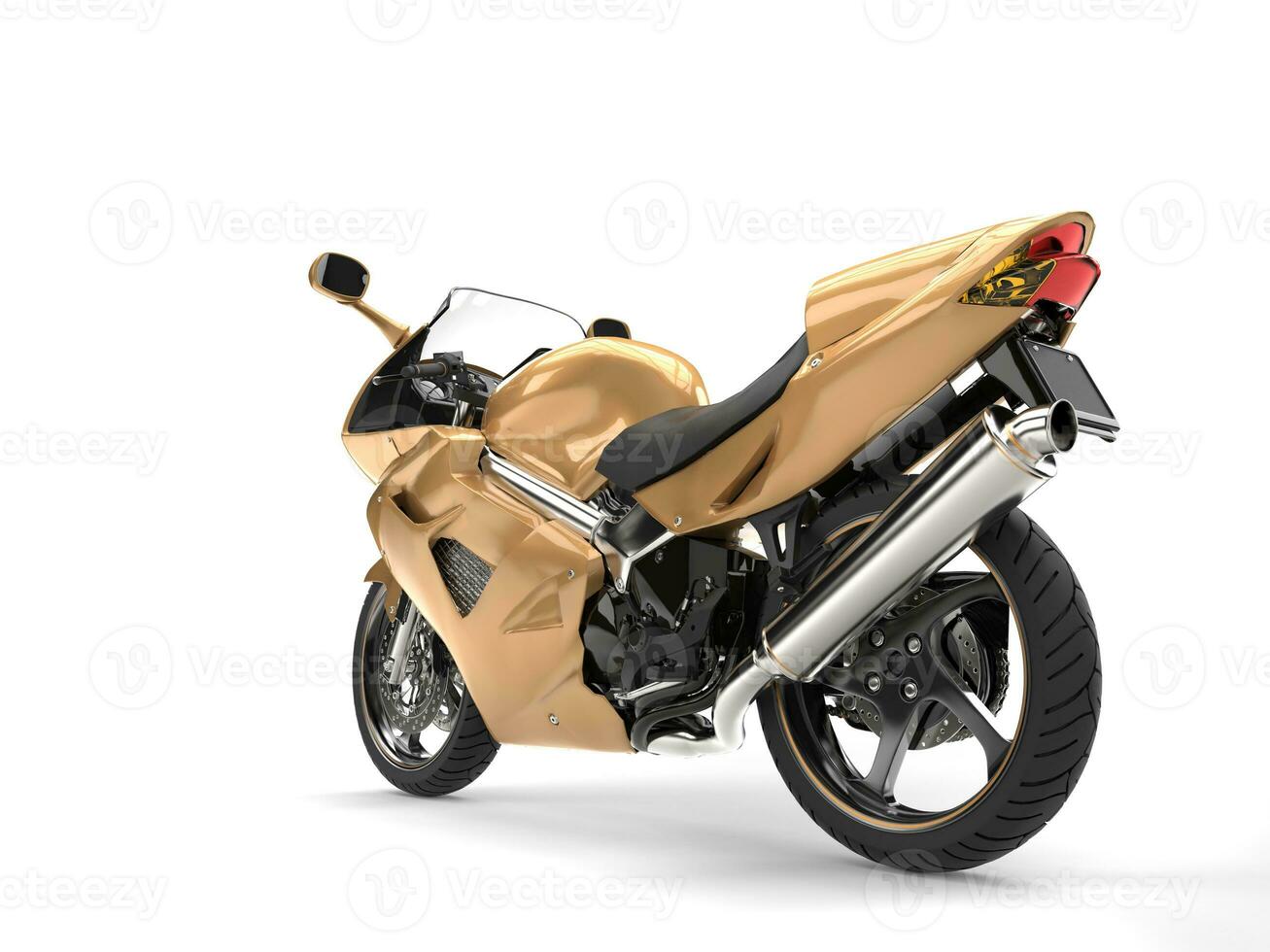 Golden metallic modern sports bike - rear side view photo