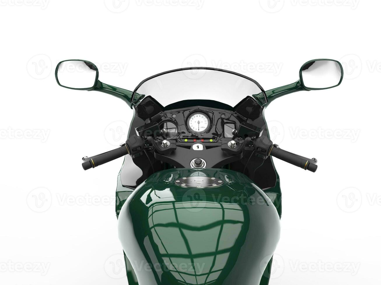Dark green modern motorcycle - rider point of view photo