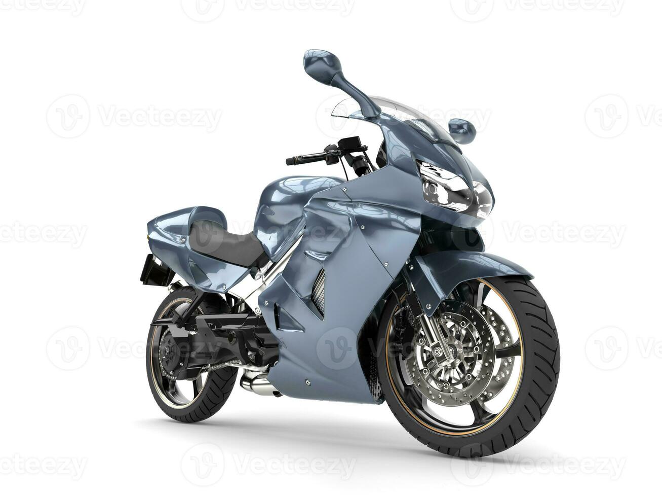 Metallic steel blue super sports bike - beauty shot photo