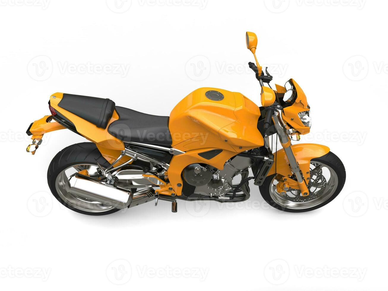 Golden orange cool sports motorcycle - top down side view photo