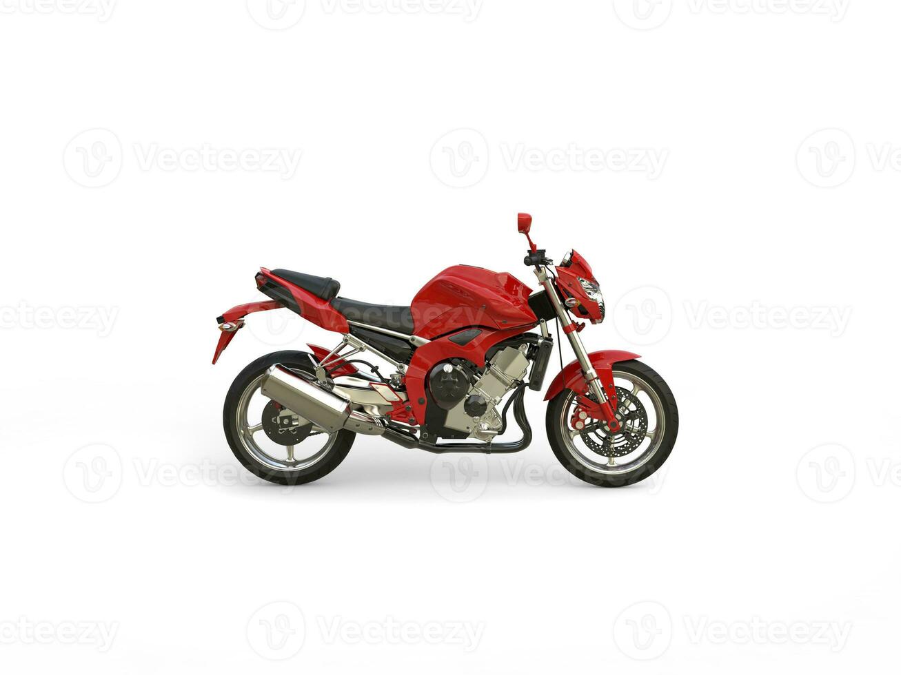 Scarlet red modern sports motorcycle - side view photo