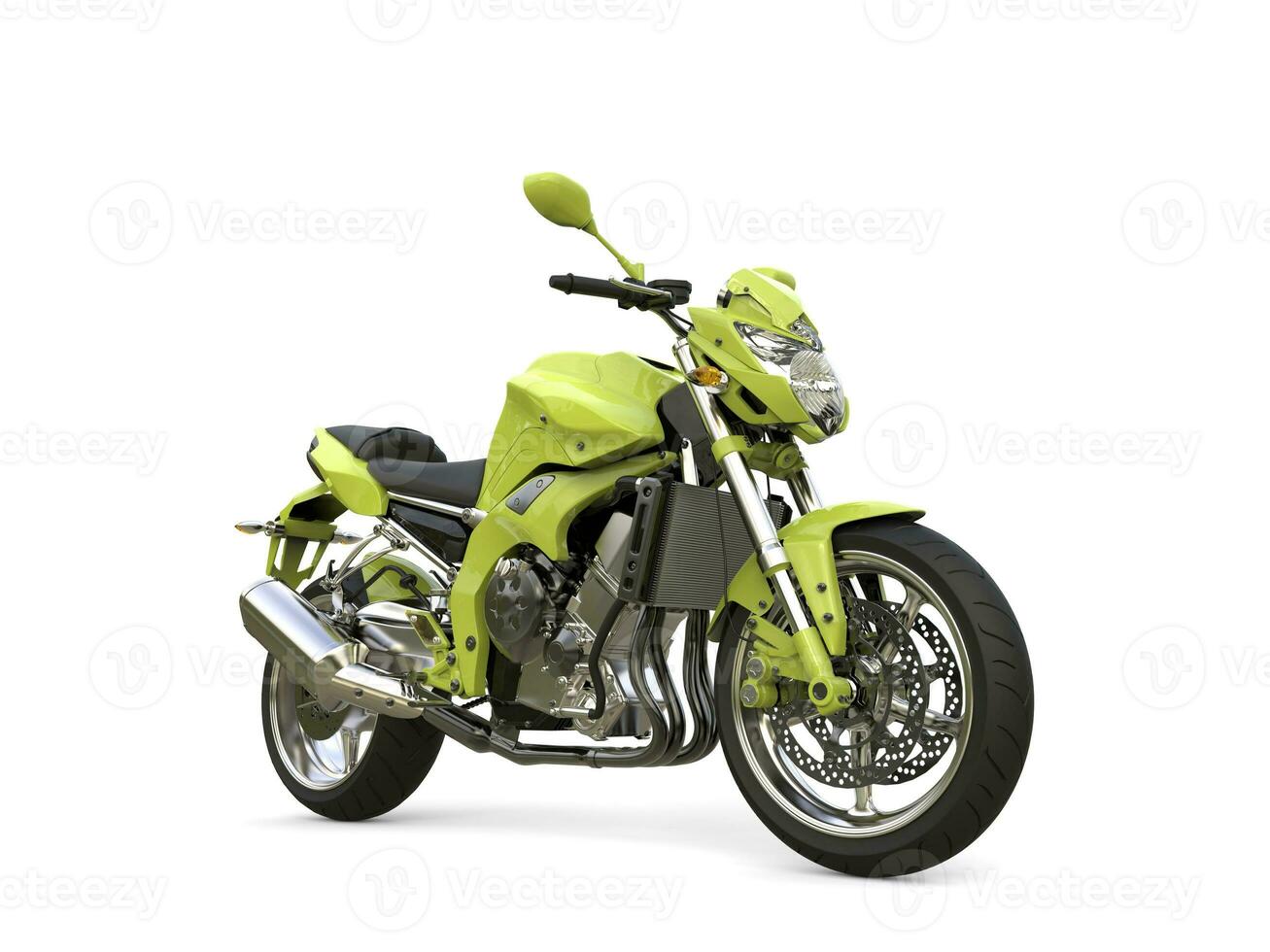 Alien green modern sports motorcycle - beauty shot photo