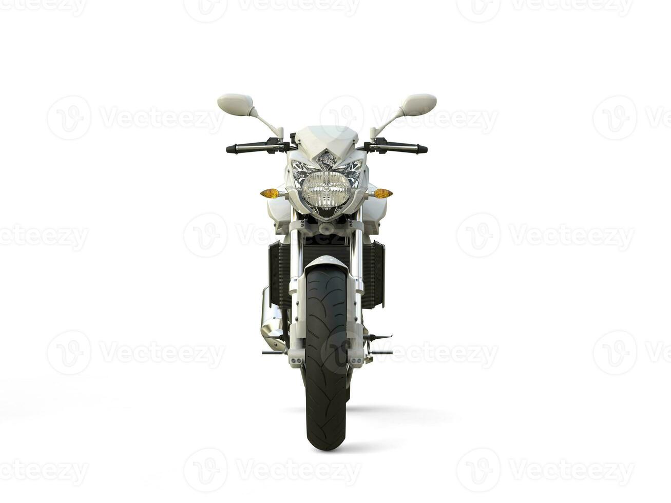 Bright white modern sports motorcycle - front view photo