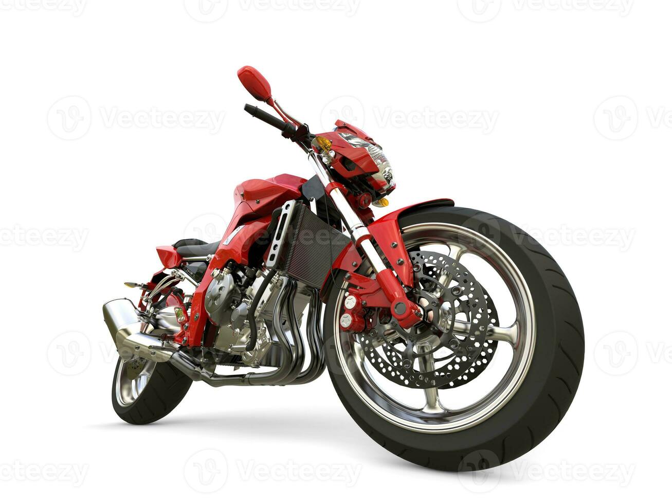 Scarlet red modern sports motorcycle - epic closeup photo