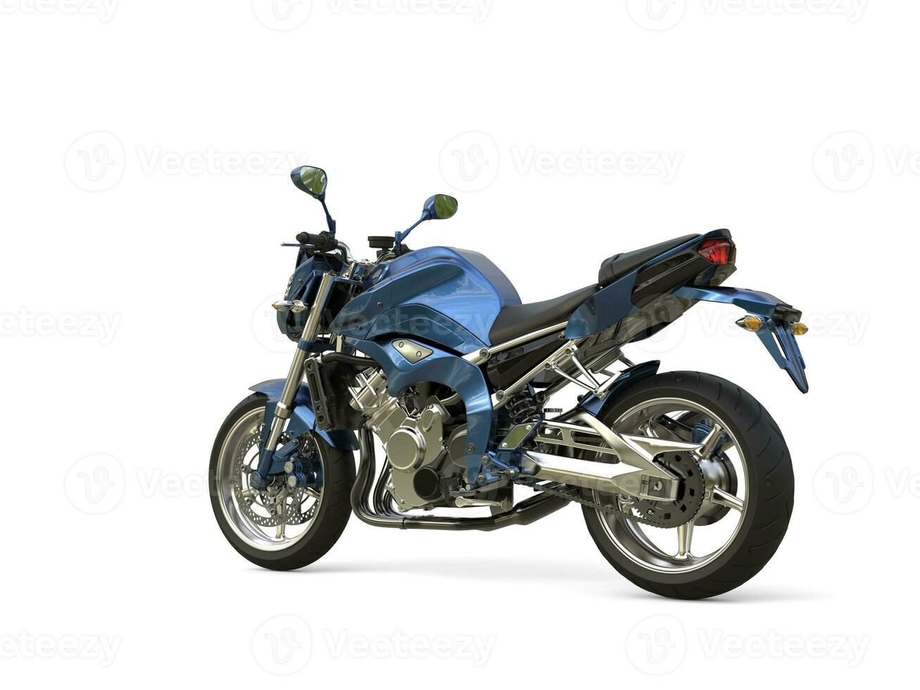 Awesome metallic blue modern motorcycle - tail view photo