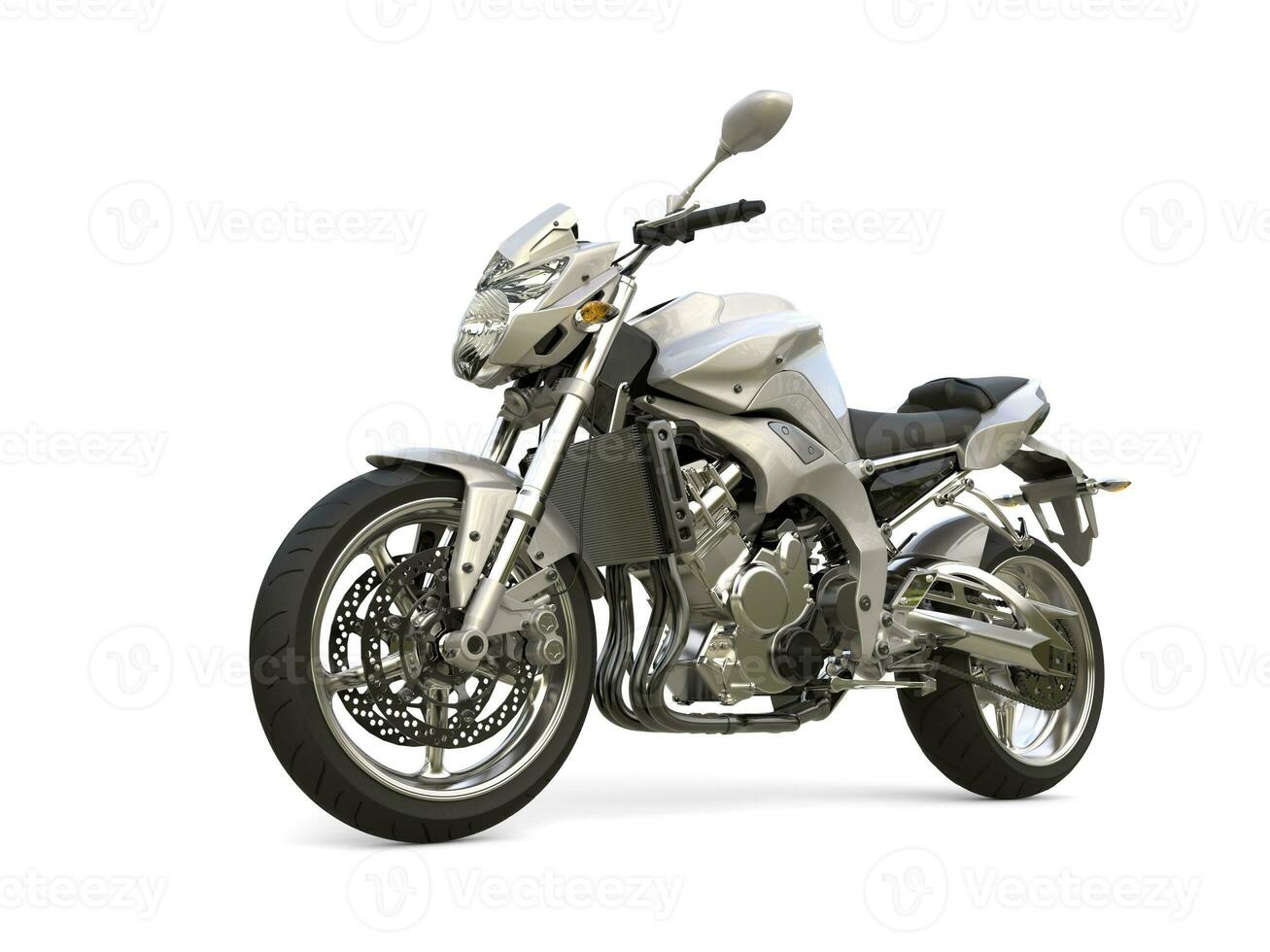 Super silver modern sports bike - beauty shot photo