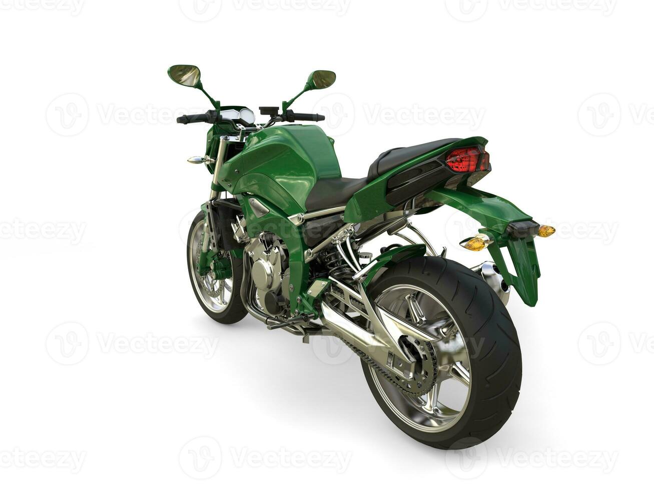 Racing green modern motorcycle - tail view photo