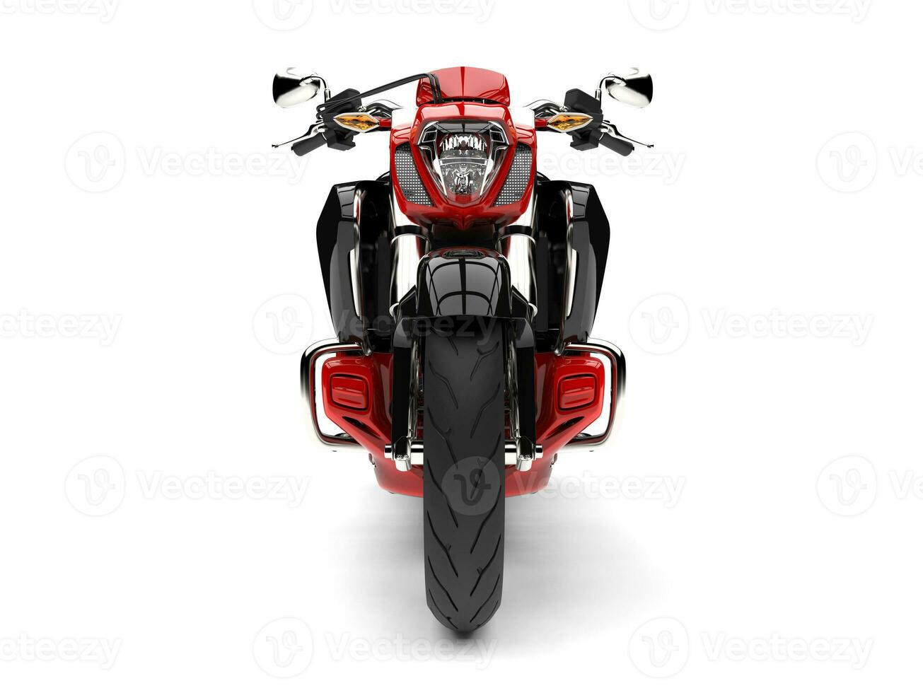 Raging red modern chopper motorcycle - front view photo