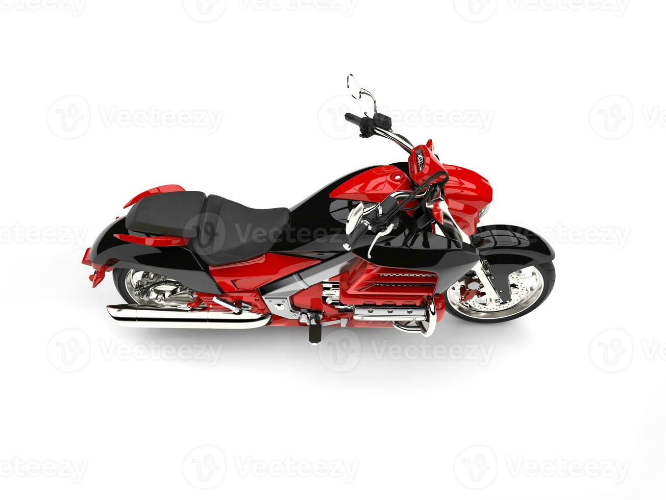 Raging red modern chopper motorcycle - top down side view photo