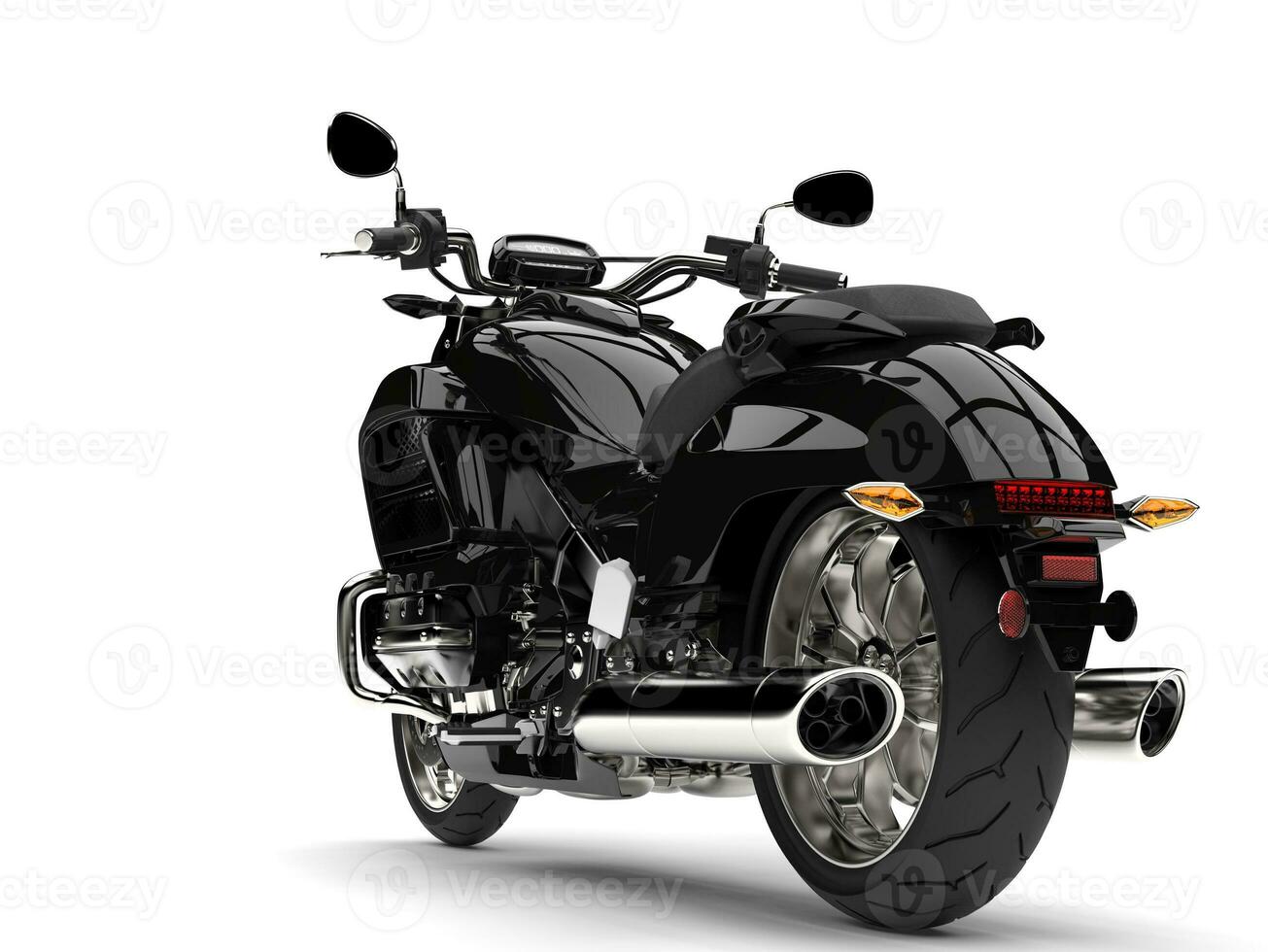 Black powerful modern chopper bike - rear wheel closeup shot photo