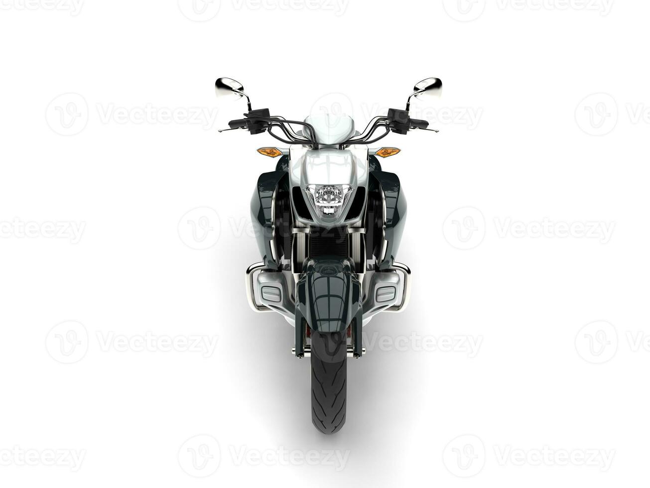 Super silver modern powerful motorcycle - front view photo