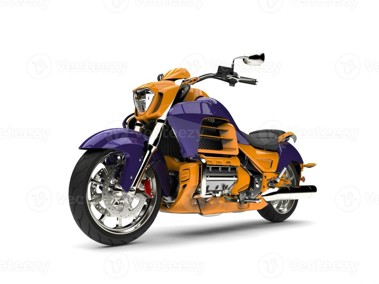 Purple and yellow modern motorcycle - beauty shot photo