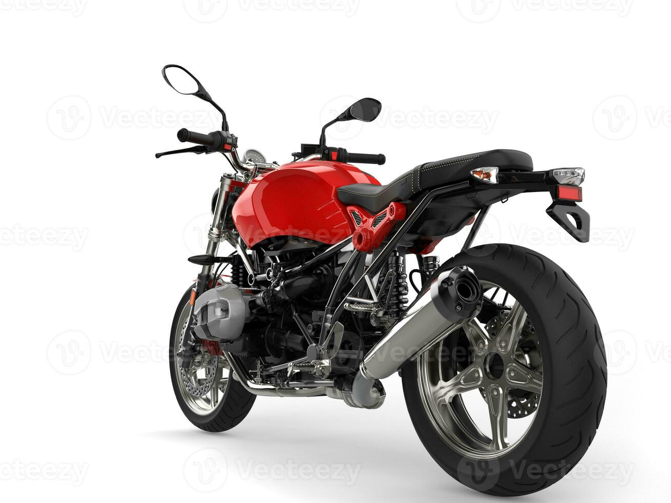 Fast sports motorcycle with red details - back view photo