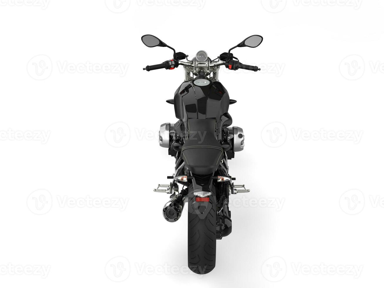 Black fast modern motorcycle - back view - no rider photo