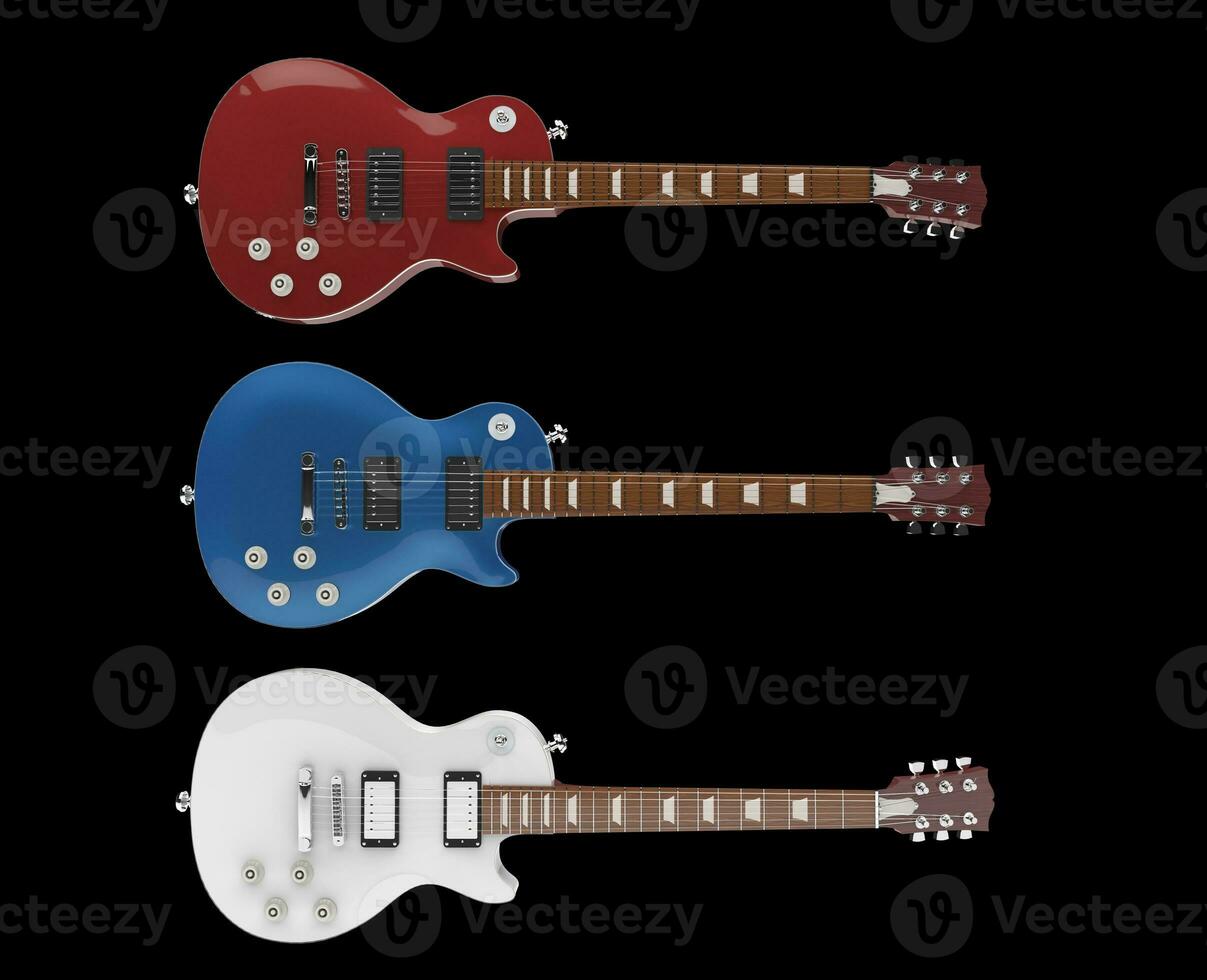 Three Electric Guitars On Black Background photo