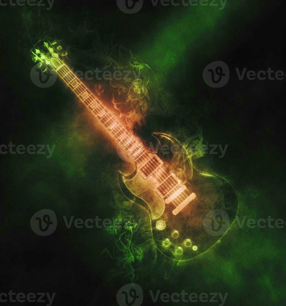 Green smoke hard rock guitar photo