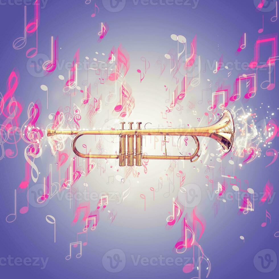 Trumpet and music notes - purple background photo