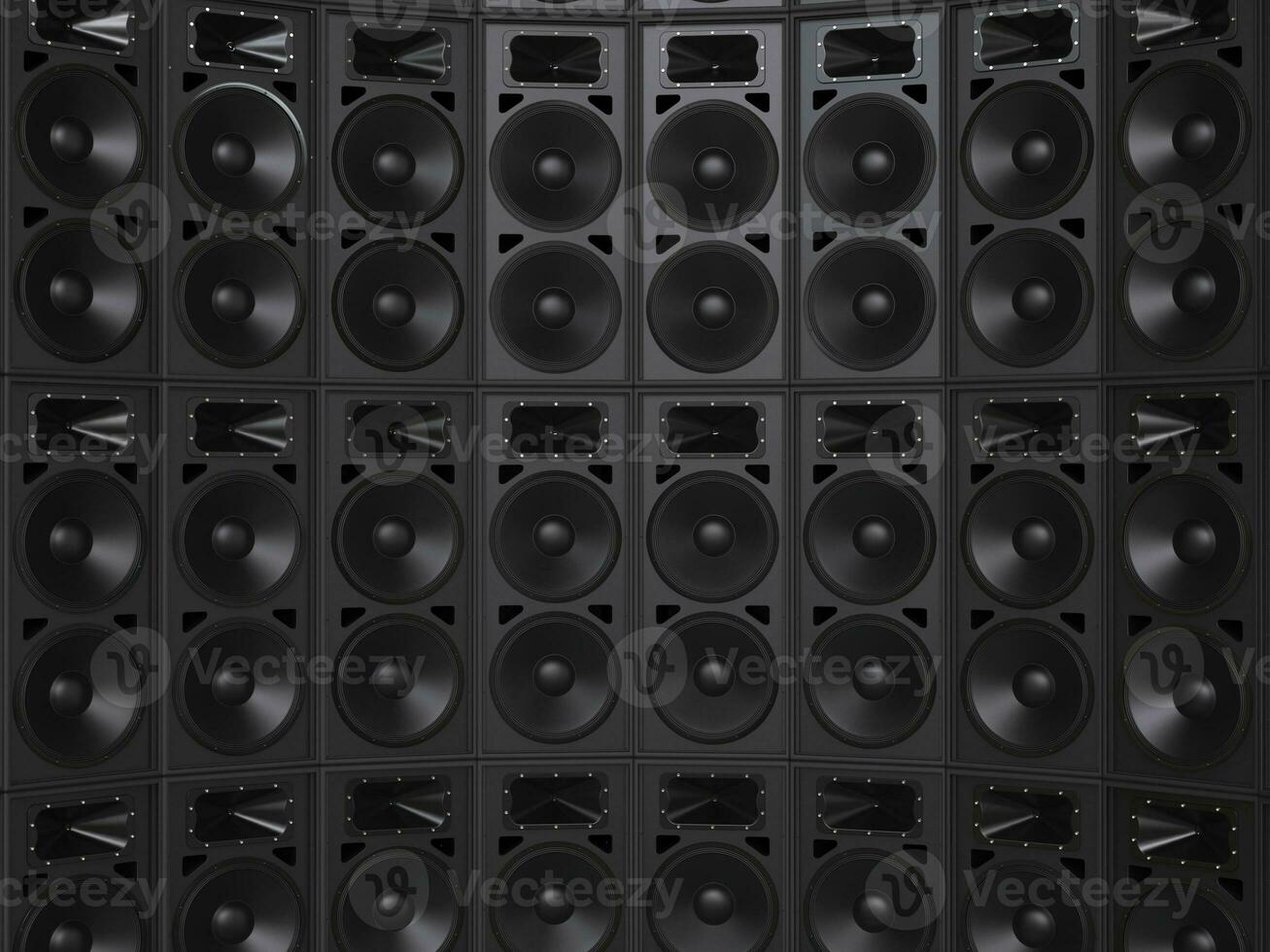 Curved wall of concert speakers - closeup photo