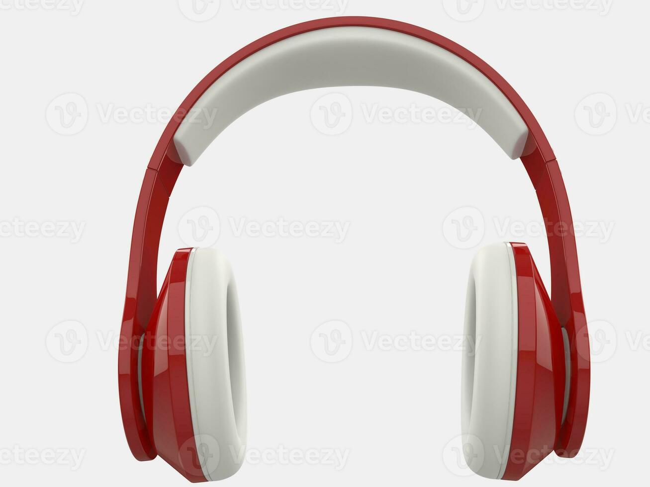 Modern red wireless headphones with white ear pads and details - closeup shot photo