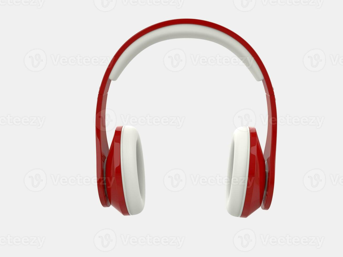 Modern red wireless headphones with white ear pads and details - front view photo