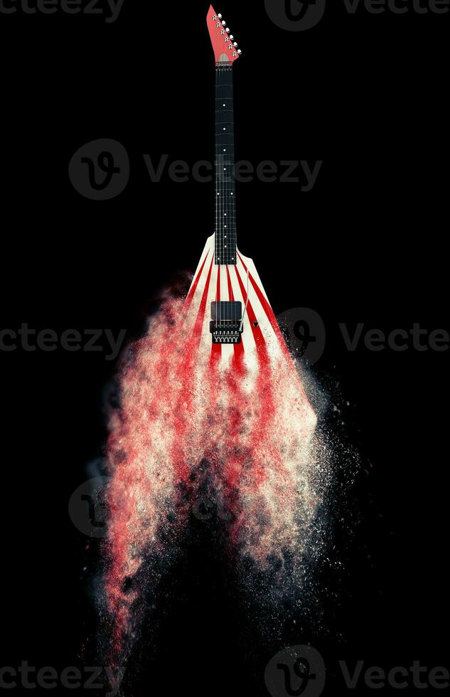 Red and white heavy metal guitar dissolving intoo dust photo