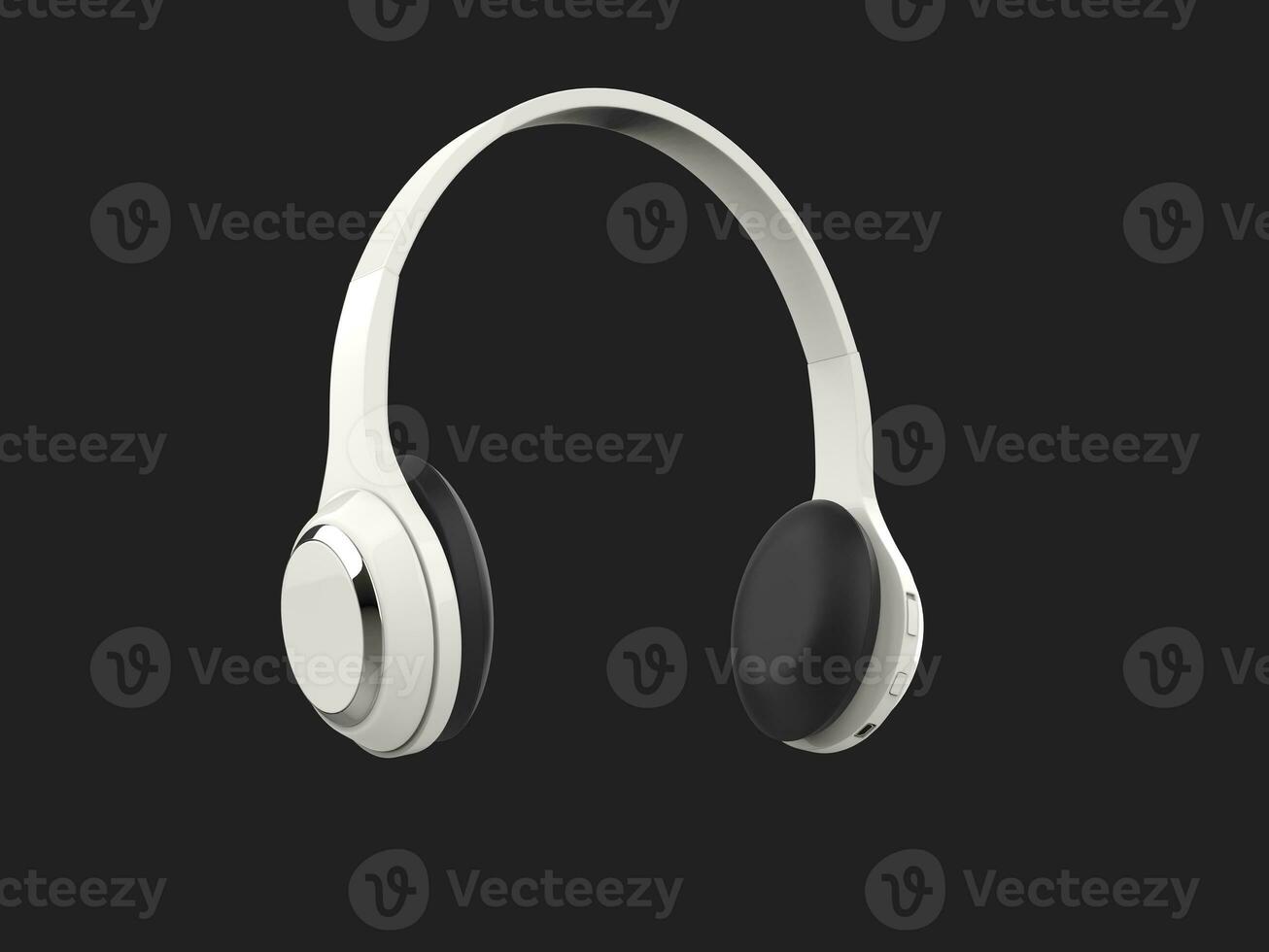 Modern white slim wireless headphones with silver details photo