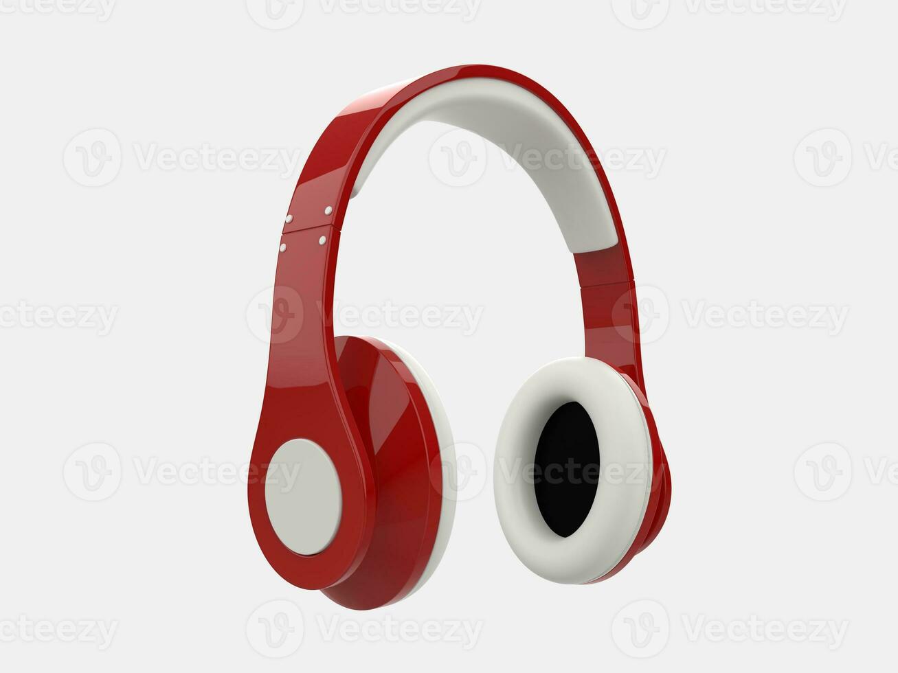 Modern shiny red headphones with white detailing photo