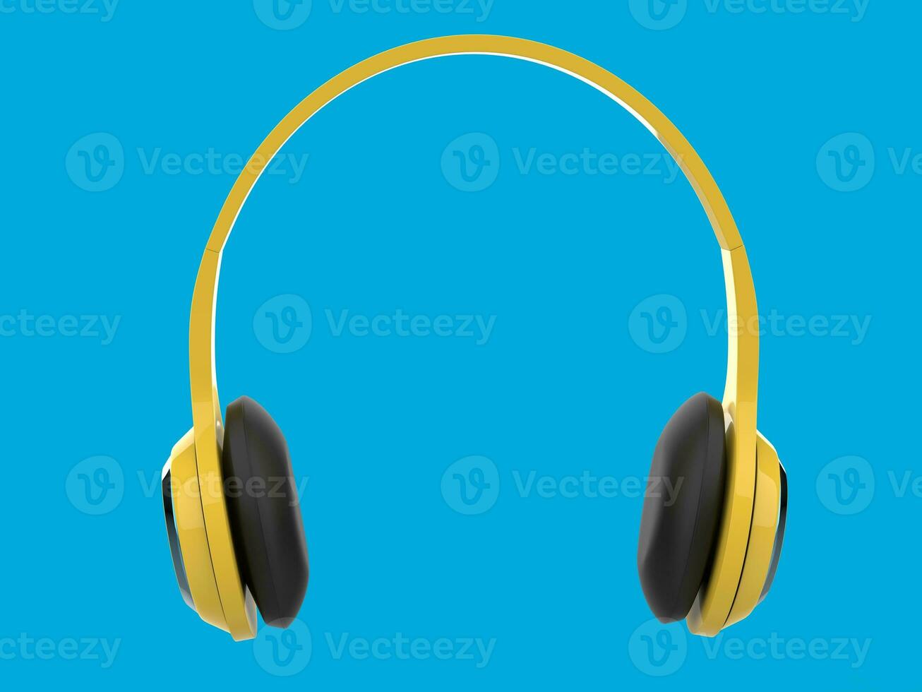 Modern yellow slim wireless headphones with blue metallic details - front view photo