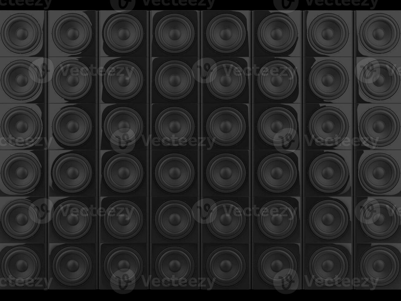 Wall of black shiny sound speakers photo